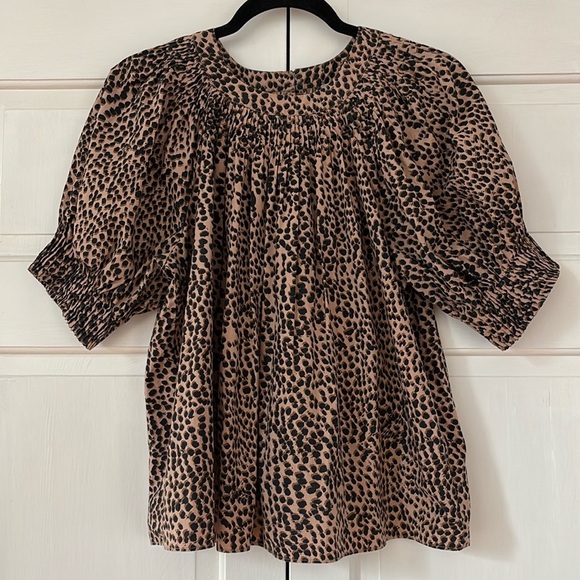 Ulla Johnson Lennie Pleated Cotton Poplin Top Cheetah Print Animal Print Size 2 - Picture 4 of 13